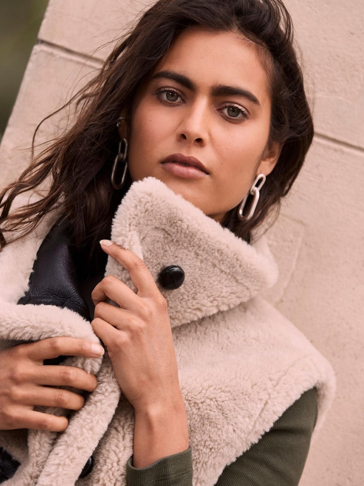 Mint Velvet Cream Borg Funnel Neck Gilet - Image 2 of 4 Mint Velvet Cream Borg Funnel Neck Gilet - Image 2 of 4