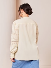 Lipsy Ivory White Curve Long Sleeve Tie Neck Button Through Blouse - Image 2 of 4