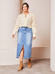 Lipsy Ivory White Curve Long Sleeve Tie Neck Button Through Blouse - Image 3 of 4