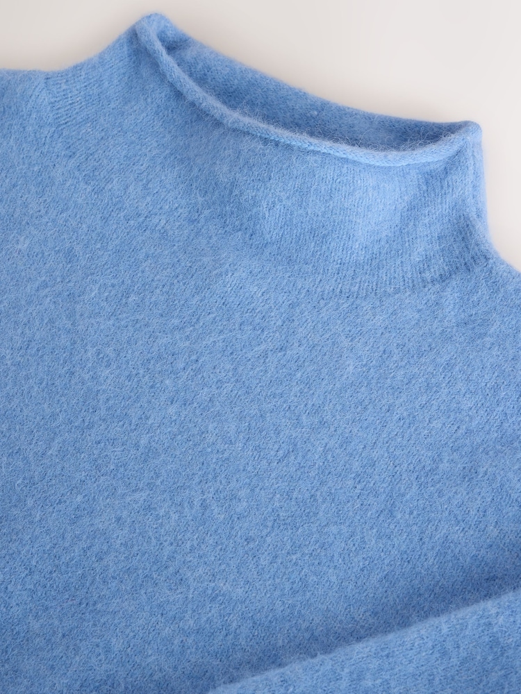 Light Blue Long Sleeve Standneck Knit Jumper With Wool - Image 7 of 7 Light Blue Long Sleeve Standneck Knit Jumper With Wool - Image 7 of 7