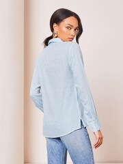 Lipsy Blue Chambrey Metallic Collared Button Through Shirt - Image 3 of 4
