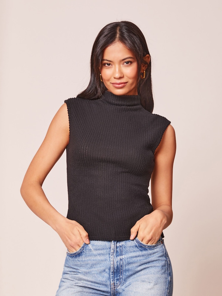 Lipsy Black Cosy High Neck Knitted Vest Top - Image 1 of 4 Lipsy Black Cosy High Neck Knitted Vest Top - Image 1 of 4