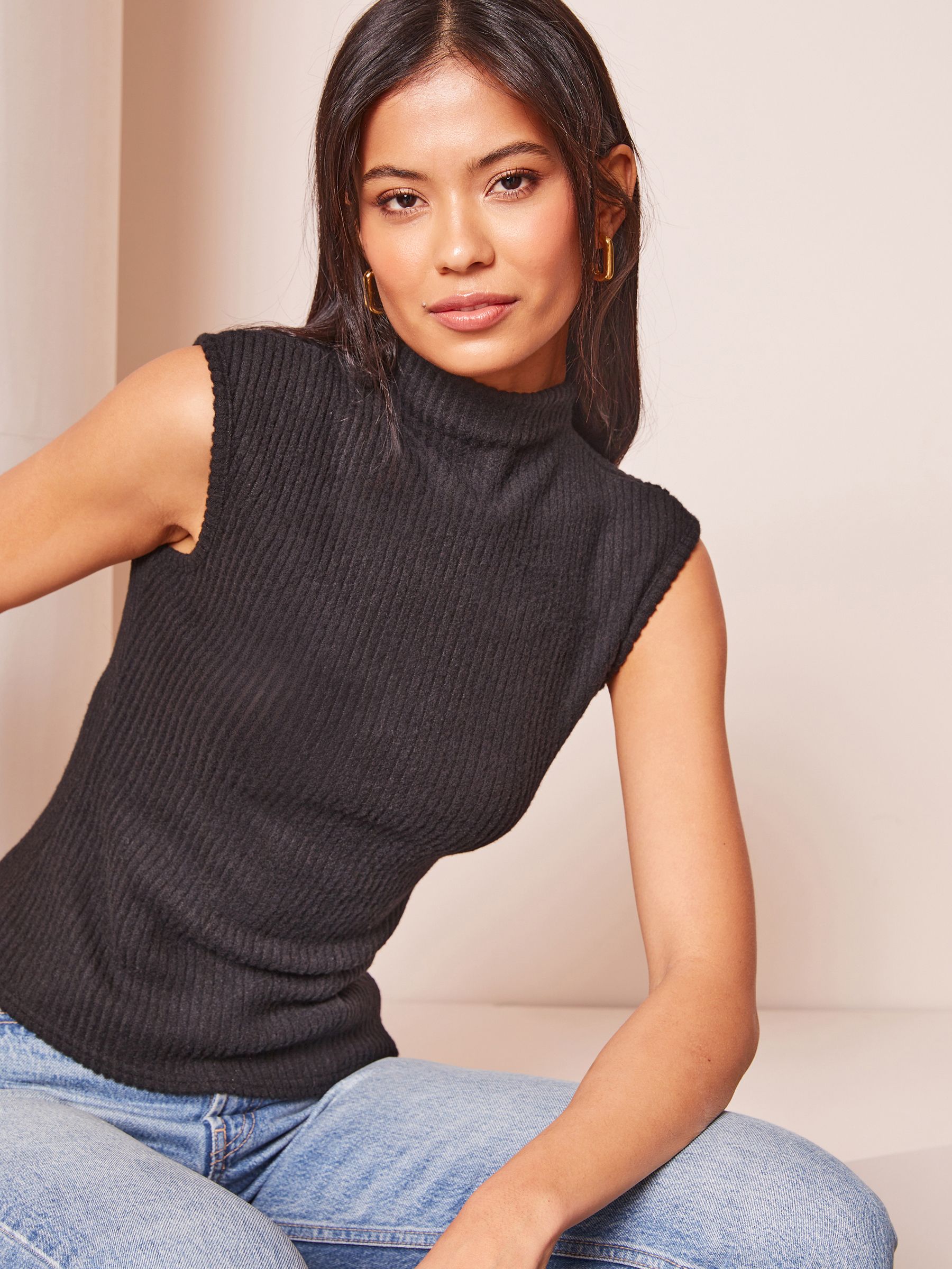 Buy Lipsy Black Cosy High Neck Knitted Vest Top from Next Luxembourg