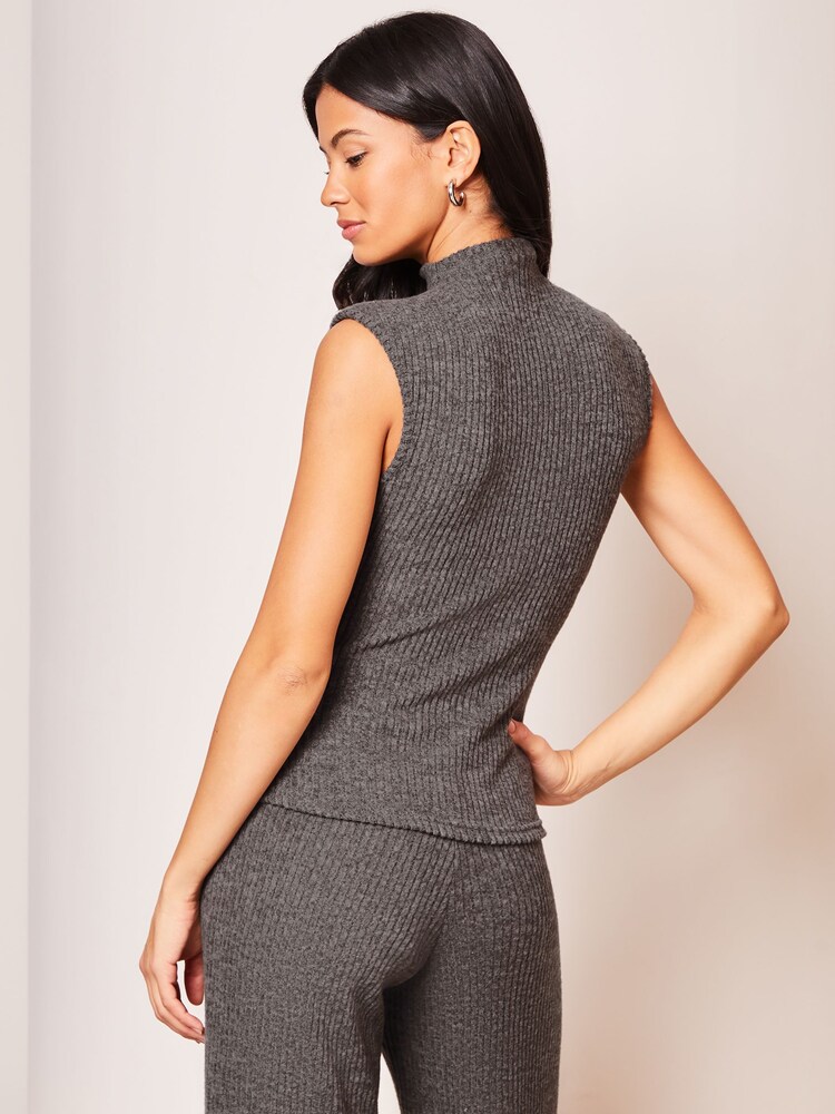 Lipsy Grey Cosy High Neck Knitted Vest Top - Image 2 of 4 Lipsy Grey Cosy High Neck Knitted Vest Top - Image 2 of 4