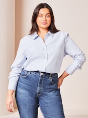 Lipsy Blue Stripe Curve Collared Button Through Shirt - Image 1 of 4