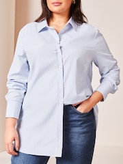 Lipsy Blue Stripe Curve Collared Button Through Shirt - Image 4 of 4