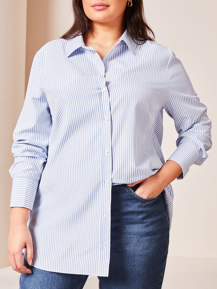 Lipsy Blue Stripe Curve Collared Button Through Shirt - Image 4 of 4