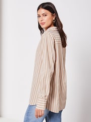 Lipsy Brown Stripe Collared Button Through Shirt - Image 2 of 4