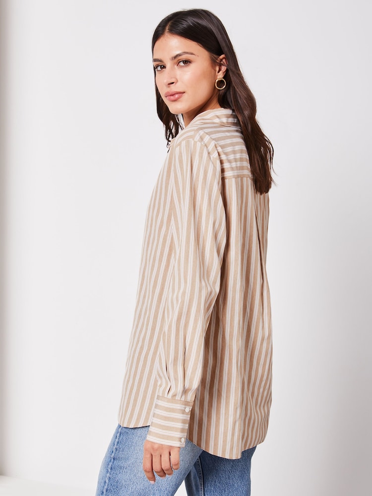 Lipsy Brown Stripe Collared Button Through Shirt - Image 2 of 4