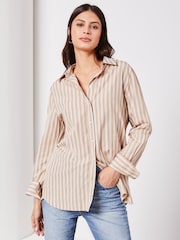 Lipsy Brown Stripe Collared Button Through Shirt - Image 4 of 4