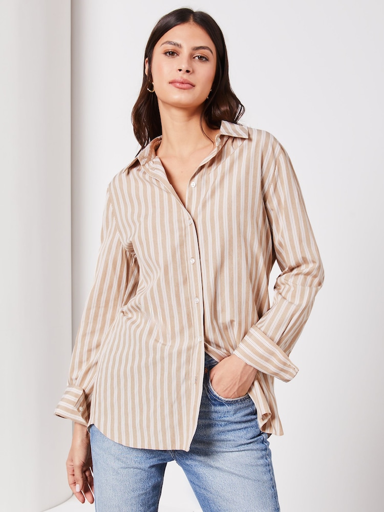 Lipsy Brown Stripe Collared Button Through Shirt - Image 4 of 4