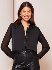 Lipsy Black Satin Sleeve Button Through Shirt - Image 1 of 4