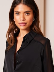 Lipsy Black Satin Sleeve Button Through Shirt - Image 4 of 4