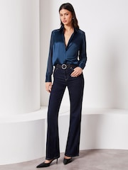 Lipsy Navy Blue Satin Sleeve Button Through Shirt - Image 3 of 4