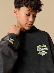Reebok Boys Oversized Washed Graphic 100% Cotton Black Hoodie - Image 3 of 9