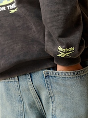 Reebok Boys Oversized Washed Graphic 100% Cotton Black Hoodie - Image 5 of 9