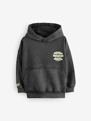 Reebok Boys Oversized Washed Graphic 100% Cotton Black Hoodie - Image 6 of 9