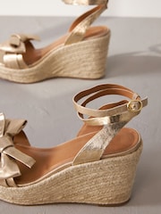 Gold Signature Leather Bow Wedges - Image 10 of 10