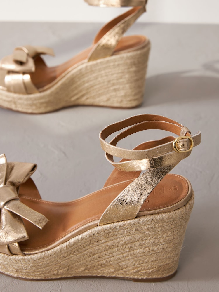 Gold Signature Leather Bow Wedges - Image 10 of 10