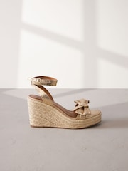 Gold Signature Leather Bow Wedges - Image 5 of 10
