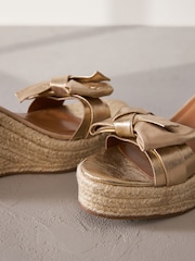 Gold Signature Leather Bow Wedges - Image 8 of 10