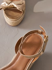 Gold Signature Leather Bow Wedges - Image 9 of 10
