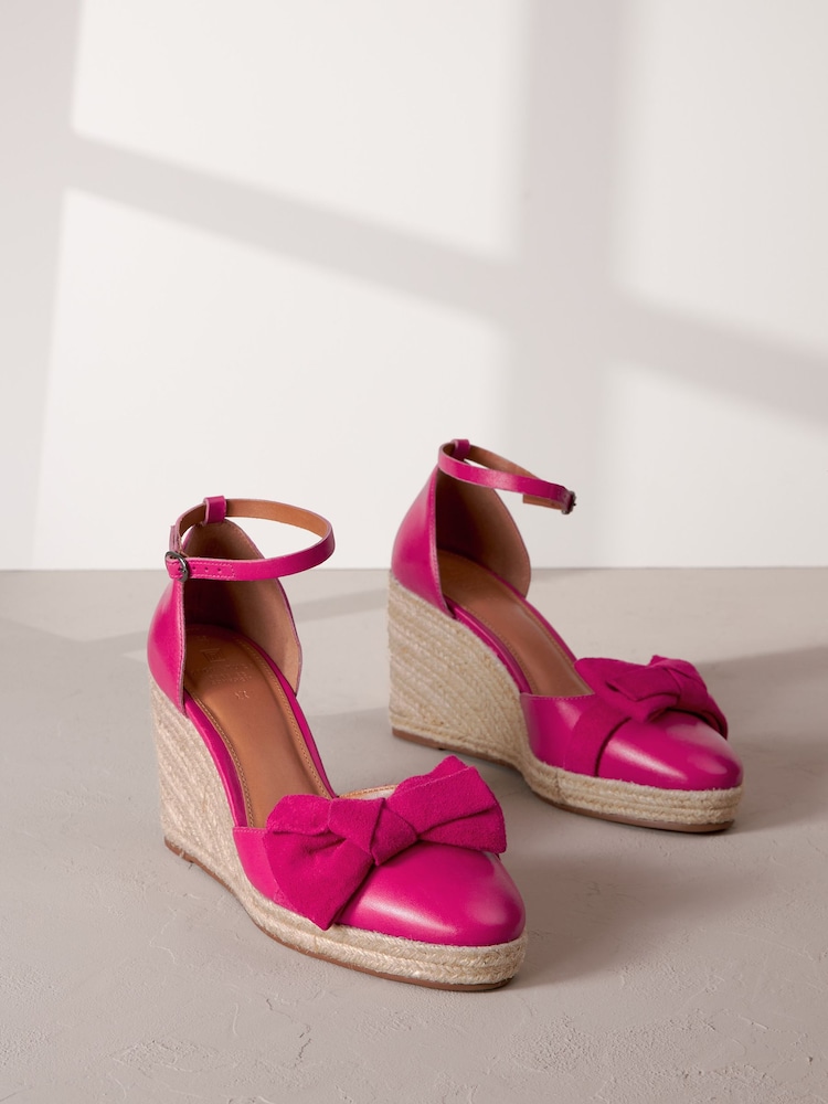 Pink Signature Leather Closed Toe Bow Wedges - Image 1 of 6