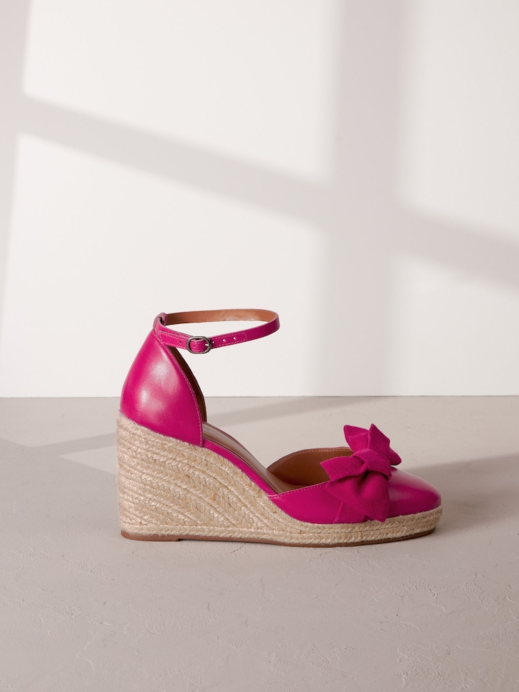Pink Signature Leather Closed Toe Bow Wedges - Image 2 of 6