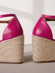 Pink Signature Leather Closed Toe Bow Wedges - Image 3 of 6