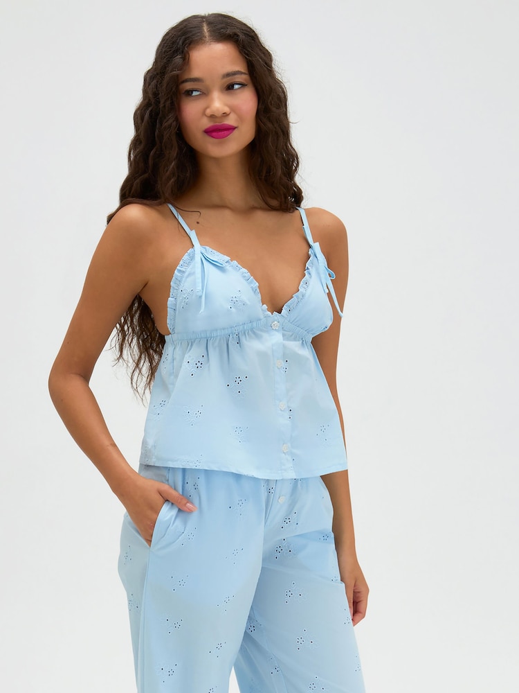 Boux Avenue Blue Broderie Cotton Long Pyjamas Set - Image 2 of 5 Boux Avenue Blue Broderie Cotton Long Pyjamas Set - Image 2 of 5
