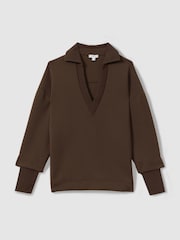 Reiss Chocolate Bernie Relaxed Open-Collar Jumper - Image 2 of 6