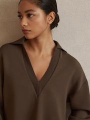 Reiss Chocolate Bernie Relaxed Open-Collar Jumper - Image 3 of 6
