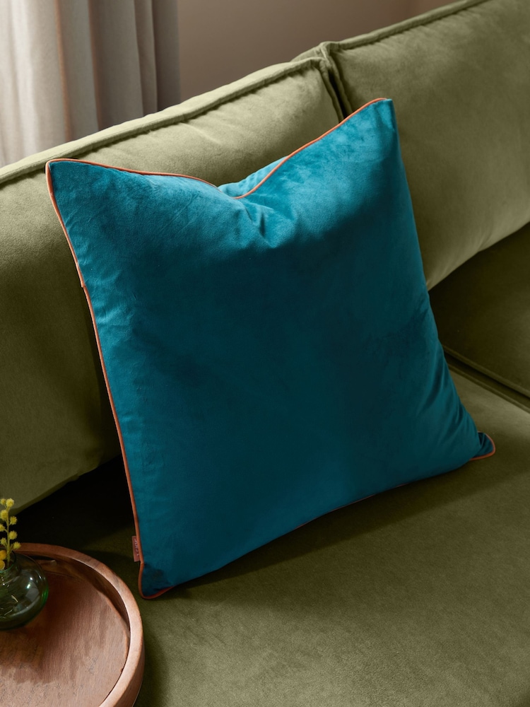 Furn Teal Blue Meridian Velvet 45cm X 45cm Cushion Cover - Image 1 of 5 Furn Teal Blue Meridian Velvet 45cm X 45cm Cushion Cover - Image 1 of 5