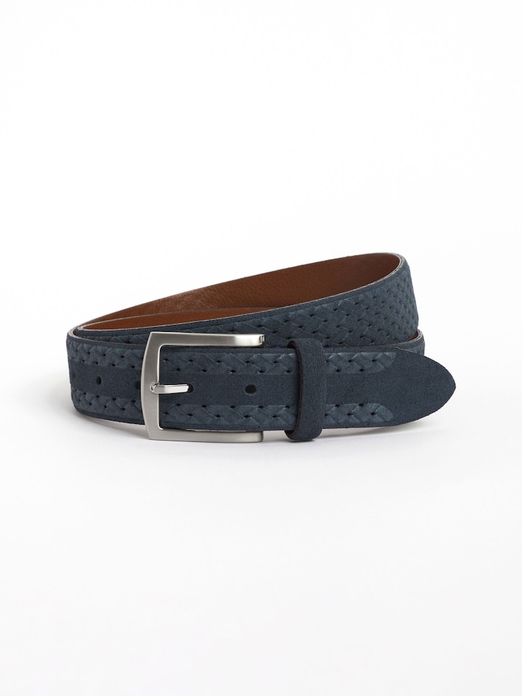 Navy Blue Signature Suede Textured Belt - Image 2 of 5 Navy Blue Signature Suede Textured Belt - Image 2 of 5