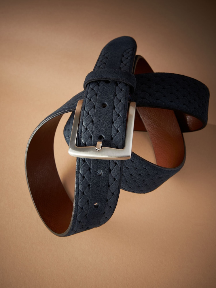 Navy Blue Signature Suede Textured Belt - Image 5 of 5 Navy Blue Signature Suede Textured Belt - Image 5 of 5