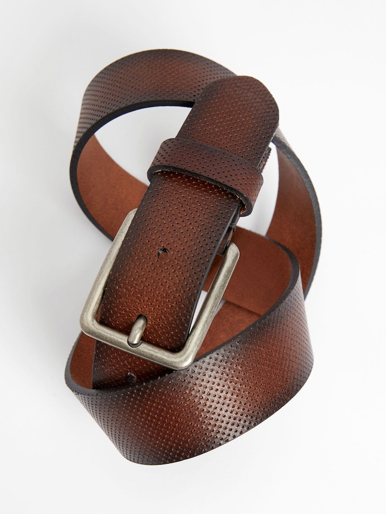 Tan Brown Casual Perforated Leather Belt - Image 3 of 3