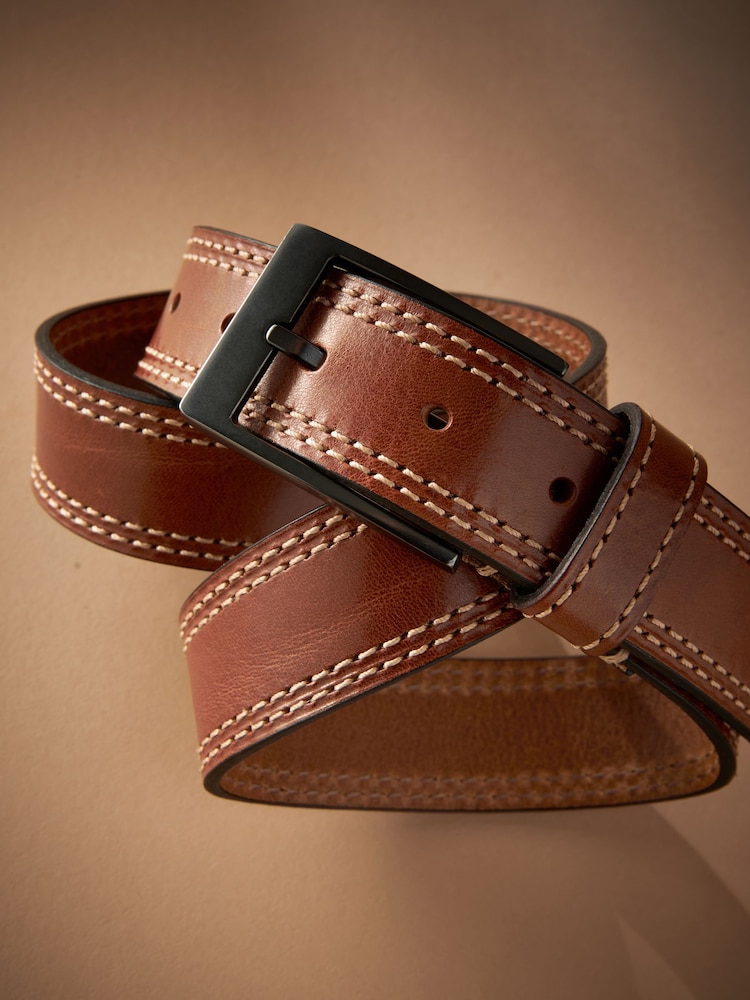 Tan Brown Signature Leather Belt With Contrast Stitch Detailing - Image 6 of 6 Tan Brown Signature Leather Belt With Contrast Stitch Detailing - Image 6 of 6