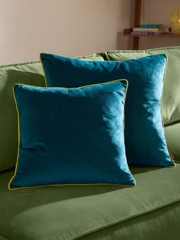 Furn Teal/Cylon Meridian Velvet 55 x 55cm Cushion Cover - Image 2 of 5