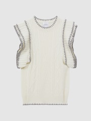 Madeleine Thompson Cream Madeleine Thompson Wool-Cashmere Ruffle Sleeve Vest - Image 2 of 5