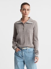 Madeleine Thompson Dark Oatmeal Madeleine Thompson Wool-Cashmere Polo Jumper - Image 1 of 5