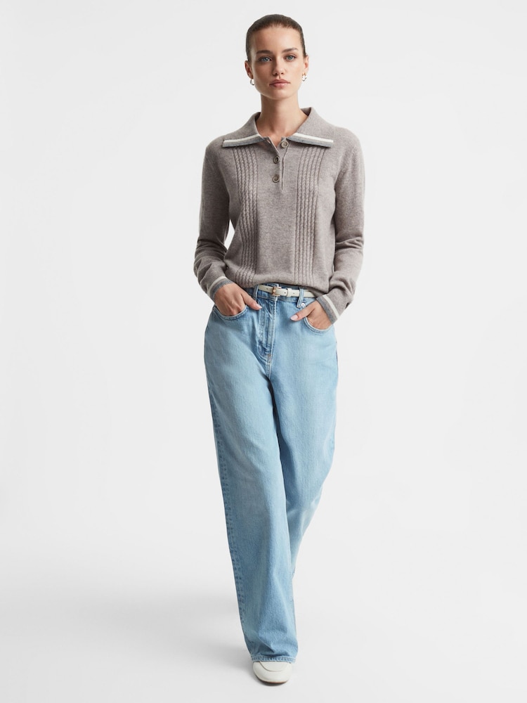 Madeleine Thompson Dark Oatmeal Madeleine Thompson Wool-Cashmere Polo Jumper - Image 3 of 5