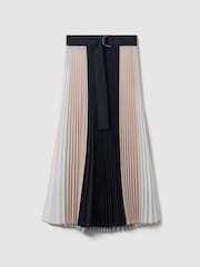 Reiss Navy/Nude Ava Colourblock Pleated Midi Skirt - Image 2 of 6