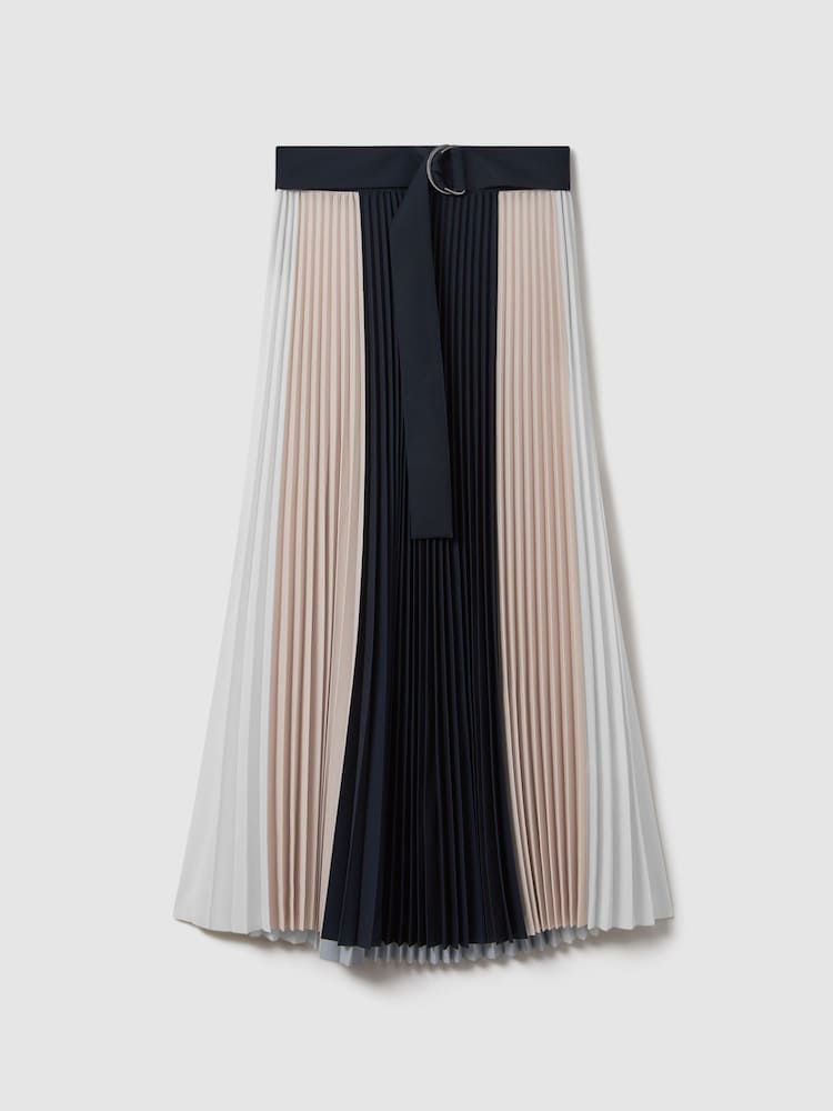 Reiss Navy/Nude Ava Colourblock Pleated Midi Skirt - Image 2 of 6