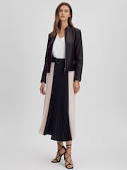 Reiss Navy/Nude Ava Colourblock Pleated Midi Skirt - Image 3 of 6