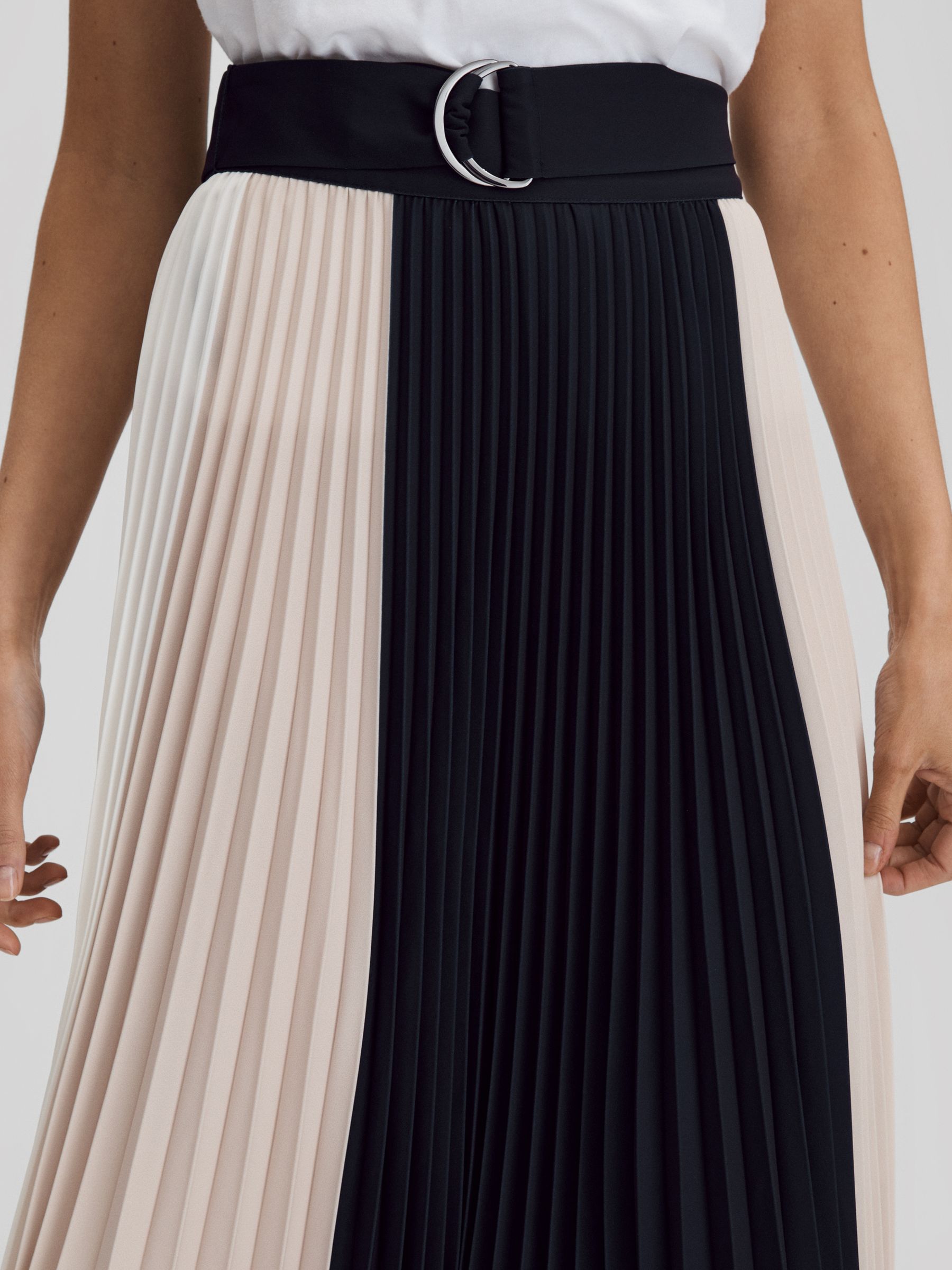 Buy Reiss Navy/Nude Ava Colourblock Pleated Midi Skirt from Next