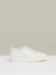 Reiss White Leanne Grained Leather Platform Trainers - Image 1 of 5