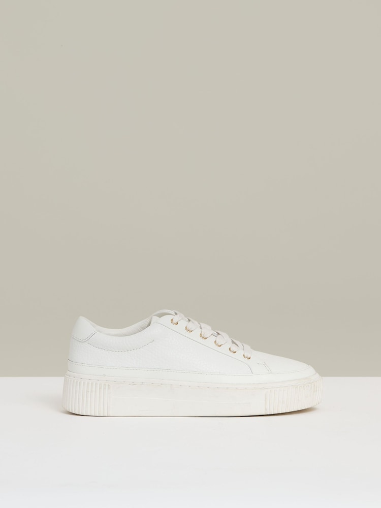 Reiss White Leanne Grained Leather Platform Trainers - Image 1 of 5