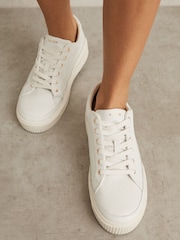 Reiss White Leanne Grained Leather Platform Trainers - Image 2 of 5
