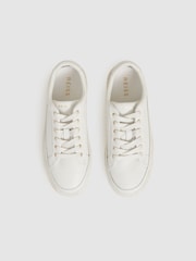 Reiss White Leanne Grained Leather Platform Trainers - Image 3 of 5