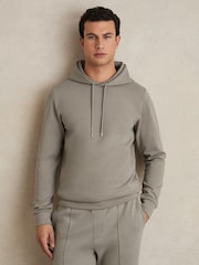 Reiss Taupe Fabien Interlock Jersey Drawstring Hoodie - Image 1 of 8